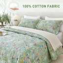 Lady Ann 100% Cotton Floral Oversized Queen Quilt Set - Green Flower Bird Butterfly Pattern Print Quilted 102x118 Bedspread & Coverlet Set, 3 PCS Lightweight Extra Soft Queen Bedding Sets All Season