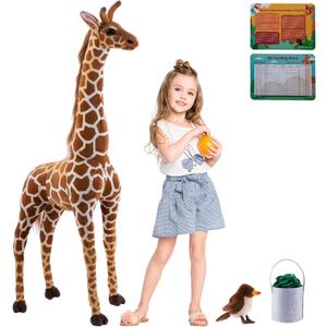47 Large Giraffe Stuffed Animal Set, Giant Giraffe Plush Toys with Birds, Leaves, Basket, Tall Giraffe Toy Standing Lifelike, Gift for Kids Nursery Baby Shower Party