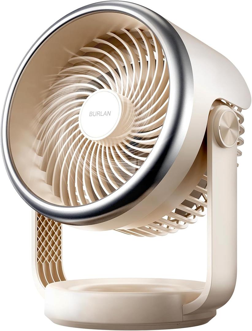 BURLAN Desk Fan, 10 inch Air Circulator Quiet Operating Fan for Bedroom, 70ft Strong Airflow, Portable Fan Battery Operated with USB (D-Grey)