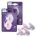 Philips Avent Soothie 0-3 Months Orthodontic Baby Pacifiers, 100% Silicone Pacifiers, One Piece, BPA-Free, 2 Lilac and 2 Pink, 4 Pack, Model SCF190/70 (Lilac/Pastel Pink)