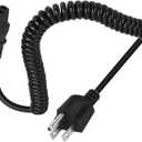 3 Prong Female Coiled Spiral Power Cable,3 Prong AC Power Cord Cable 2.5m/8FT 18AWG Connector Plug Wire,Suitable for TV, Computer, Printer, Radio, Monitor Laptop, etc (Black Straight)