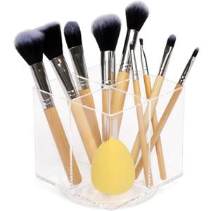 Makeup Brush Holder Organizer  Rotating Makeup Organizer with 4 Compartments  Perfect for Beauty Tools, Stationery, Kitchen - Acrylic Makeup Brush Organizer  Multifunctional Pen Holder