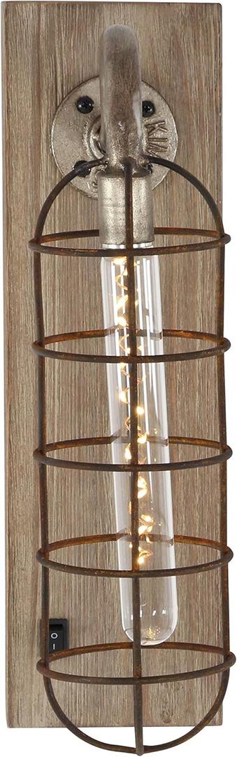 Deco 79 84328 Wood, Metal, and Glass LED Wall Sconce, Brown/Silver