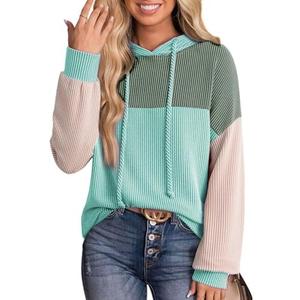 Half Hidden Women Color Block Oversized Hoodies Sweatshirt Casual Long Sleeve Hoodies Drawstring Sweatshirt Pullover, 2XL