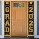 Jiudungs Black and Gold Graduation Decorations Class of 2025 Congrats Grad Class of 2025 Porch Sign Banner 2025 Graduation Party Grad Party Prom Decorations and Supplies for Home
