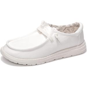 BENEKER Women's Loafers Slip On Low Top Sneakers Casual Boat Shoes Comfortable Walking Flats Breathable Canvas Shoes (6, White)