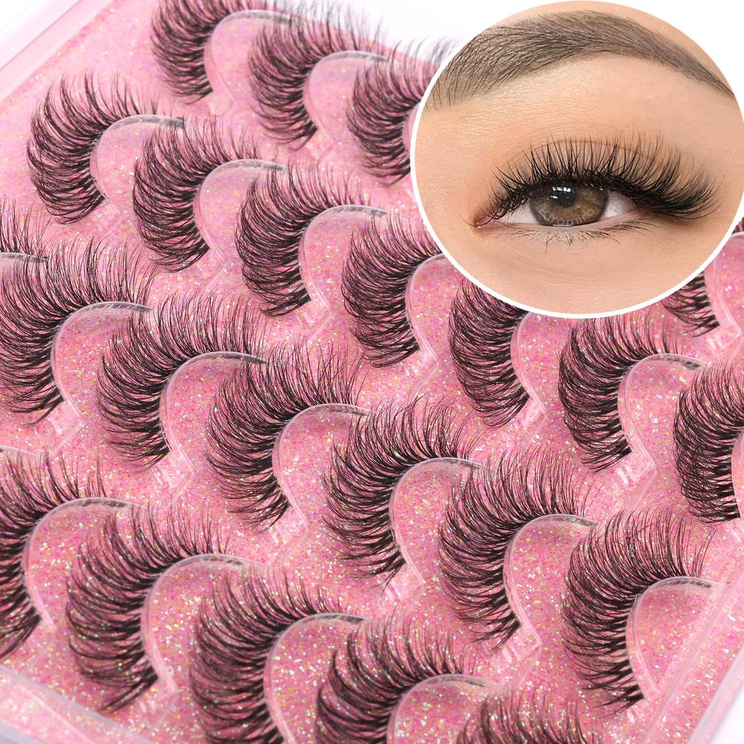 14mm Lashes Natural Look Wispy Eyelashes Faux Mink Lashes Clear Band Short Natural False Lashes Cat Eye Daily Soft Strip Lashes Pack by Kiromiro