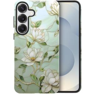 Case for Samsung Galaxy S25,Magnolia Floral Aesthetic Case Glossy Slim Silicone Shockproof Cover for Girls Women