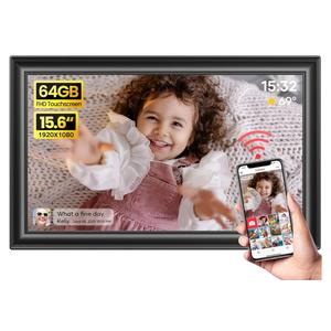 64GB 15.6" Frameo Digital Picture Frame WiFi, Large Electronic Photo Frames 1920 x 1080 IPS FHD Touch Screen, Send Photos from Your Phone from Anywhere, Best Gifts for Parents and Grandparents