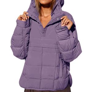 Fazortev Womens Oversized Puffer Jacket Quilted Dolman Hoodies Pullover Long Sleeve Lightweight Warm Tops Coat XXL