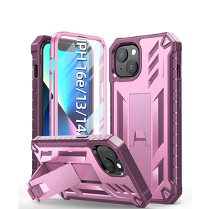 for iPhone 13/14 Protective Case: for iPhone 16e Cover with Built-in Kickstand | Heavy Duty Military Grade Hard Protection Shock Proof | Durable Dual-Layer Design Rose