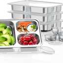 Bakpoco Stainless Steel Divided Plate for Kids Toddler, Non Toxic Portion Control Plate Dinner Plate with Lid for Adults Weight Loss, 4 Pack 3 Sections Rectangular Snack Plate Tray