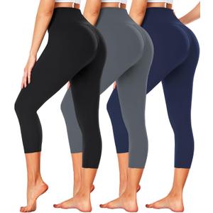 FULLSOFT 3 Pack Capri Leggings for Women - High Waisted Tummy Control Black Workout Yoga Pants (Small-Medium)