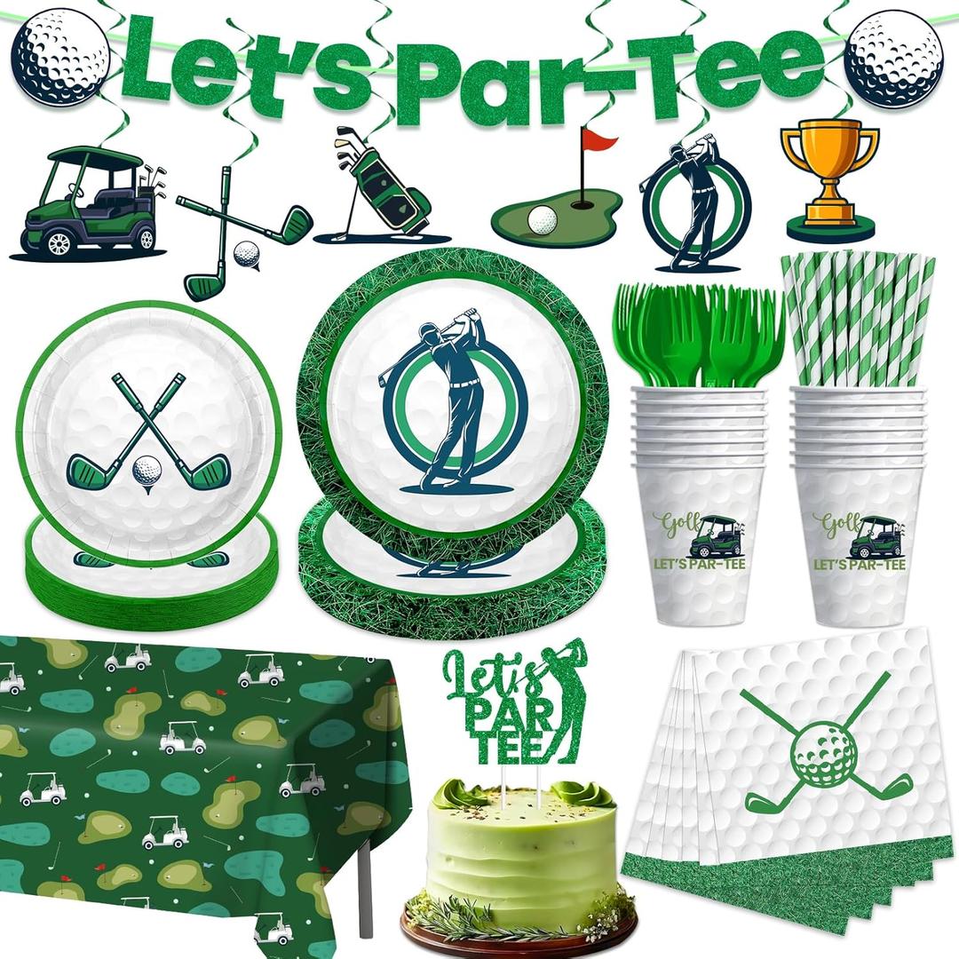 Golf Party Decorations, 159PCS Golf Birthday Decorations Include Banner Cake Toppers Plates Tablecloth, Golf Themed Party Supplies Serves 25