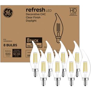 GE Refresh LED Light Bulbs, 60 Watt Eqv, Daylight, Decorative Bulbs, Small Base (8 Pack)