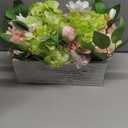 MyGift Artificial Floral Arrangement with Faux Pink Peonies, Green Hydrangea and Foliage in White Washed Solid Wood Planter Box, Tabletop Flower Centerpiece for Home Decor, Wedding, Events