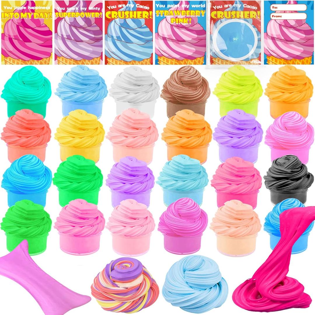 AMENON 28 Pack Butter Slime Kit Putty , Valentines Day Gifts for Kids Stress Relief Fidget Toys with Valentines Day Cards for Kids School Classroom Exchange Prizes Party Favors Toddlers Boys Girls