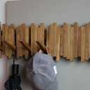 Natural Wood Wall Mounted Piano Coat Rack| Coat Rack Wall Mount| Flip Down Wall Hook Rack 7 Hooks| Entryway Wall Art Hook,Made of Acacia Wood (Wood Wax Oil staining Light Brown). ((light brown color) 7 Hooks)