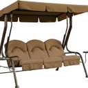 Garden Winds Durable 350 Replacement Canopy Top Compatible with Living Accents 3-Person Deluxe Swing Model 8329948 - Brown