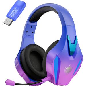 PHOINIKAS Wireless Gaming Headset, 2.4G Gaming Headset for PS4 PS5 PC, Over Ear Headphones with Detachable Mic, 7.1 Stereo Sound, 3.5mm Wired Gaming Headset for Xbox One/ Phone - Violet