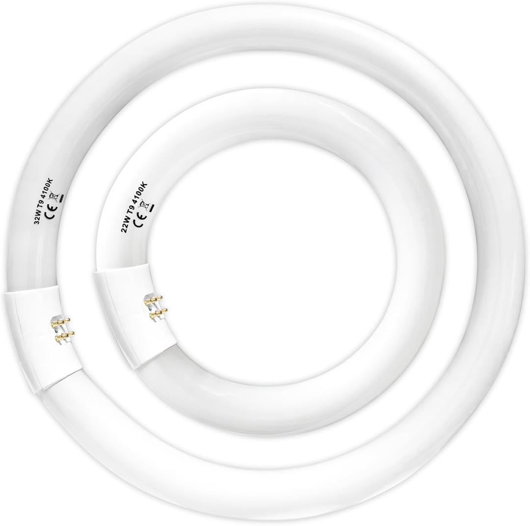 FC8T9/CW 22W and FC12T9/CW 32W Cool White Set, 8 inch T9 22 Watts Circular Light Bulbs, 12 inch 32 Watts Circline Fluorescent Bulb Round Ring Bulb CRI 80, G10q Prong