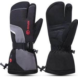 SAVIOR HEAT Heated Ski Mittens 3-Finger Gloves Electric Rechargeable Battery Mitts for Men Women Kids Winter Snowboard Motorcycle Skating Camping Hunting (Medium, Grey)