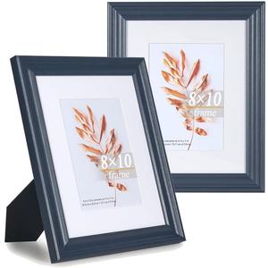 8x10 Navy Blue Picture Frames Set of 2-Wood Photo Frames,for 5x7 with Mat or 8x10 Without Mat and Gallery Wall or Table Top Navy Frame Decor