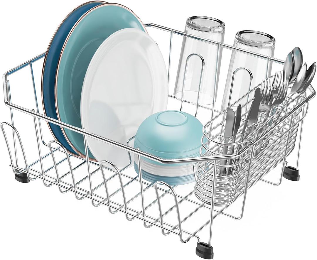 GSlife Small in Sink Dish Drying Rack - Stainless Steel Compact Dish Drainer for RV Kitchen Apartment Sink, Rust Resistant Inside Sink Rack, 12 Person Households, 11.6" W x 13.4" L