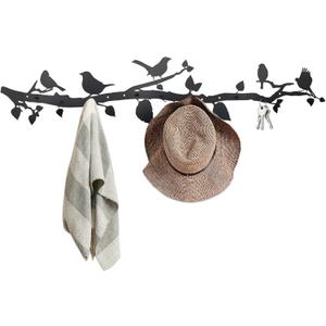 Tree Branch Wall Mounted Coat Rack with Hooks, Decorative Key Hanger, Bird Wall Decor