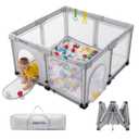 Foldable Baby Playpen, 1-Minute Setup, Lightweight Portable Playpen with Carry Bag, 50"x50" Indoor Outdoor Safty Play Yard for Babies & Toddlers, Light Gray