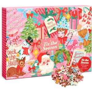 xo, Fetti Christmas Puzzle - 1000 Pieces | Pinkmas Holiday Jigsaw, Vintage Cozy Winter Game, Family Night, Festive Gift, Girly Vibes