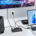 8K HDMI Switcher 5 in 1 Out, HDMI Splitter with IR Remote Switcher Selector Box Support 8K@60Hz 4K@120Hz, HDMI 2.1 Switch Compatible with PS 5/4/3 Xbox Switch Roku TV Fire Stick