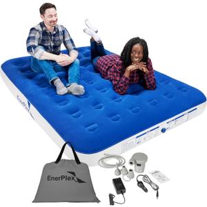 EnerPlex Camping Air Mattress with Built in Pump - Queen Blow Up Mattress for Travel & Guests - Portable Bed for Adults and Kids - Blue (9" Queen Size)