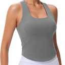 MAGCOMSEN Women's Crop Workout Tank Tops with Built in Bra Fitted Racerback Sleeveless Yoga Shirts Camisole (Gray, M)