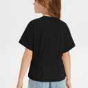 ZDC Girls Pleated Short Sleeve T Shirts Summer Crewneck Tops Casual Cute Basic Tees 5-14 Years Black