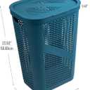 Mind Reader 60L Slim Laundry Hamper, Clothes Basket, Lid, Ventilated, Plastic, Set of 2, Blue, 2-Pack