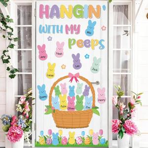 71Pcs Easter Bunny Bulletin Board Classroom Decorations Spring Candy Bunnies Egg Door Decorations Multi-Color Rabbits Paper Cutouts Door Wall Stickers for Church Sunday School Chalkboard Decor