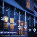 Enhon 2 Pack Meteor Shower Snowflake Lights Outdoor with Timer, Total 480 LED 12in 16 Tube Connectable Waterproof Meteor Rain Drop Christmas Light with Snowflake for Xmas Tree Roof Garden(Blue)