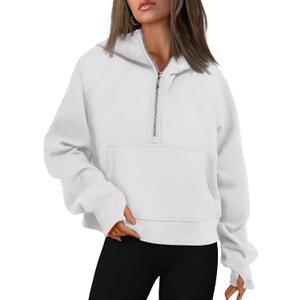 WYNNQUE Womens Hoodies Oversized Sweatshirts Half Quarter Zip Pullover Cropped Long Sleeve Fall Outfits Fashion Clothes White S