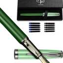 YUNCHUN Fountain Pens Set for Writing, Fancy Medium Nib Ink Pens of Morandi Color with 10 Black and 10 Blue Refills Cartridges, Best Pen Gift Set for Men Women, Office Professional Pen for Work, Green