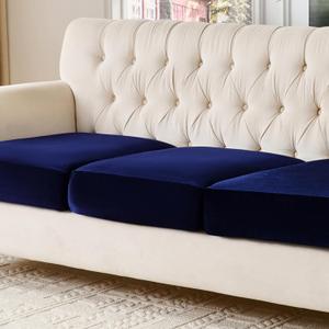 KKJIAF Navy Blue Velvet Stretch Couch Cushion Covers Sofa Seat Covers, Separate Sectional Sofa Slipcovers Velvet Furniture Protector with Non Slip Elastic Bottom, 3 Cushion Sofa