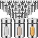 Dandat 24 Pcs Salt and Pepper Shakers Stainless Steel Spice Shakers with Adjustable Pour Holes and Glass Window 3.4oz Salt Dispenser Spice Jars with Rotating Lids for Sugar Seasoning Home