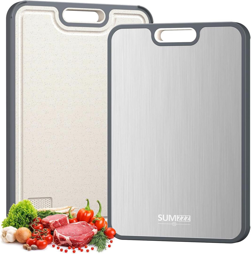 Titanium Cutting Board for Kitchen, Cutting Board Double Sided Food Grade, Pure Titanium/PP, Easy to Clean Large Size 16”×11”