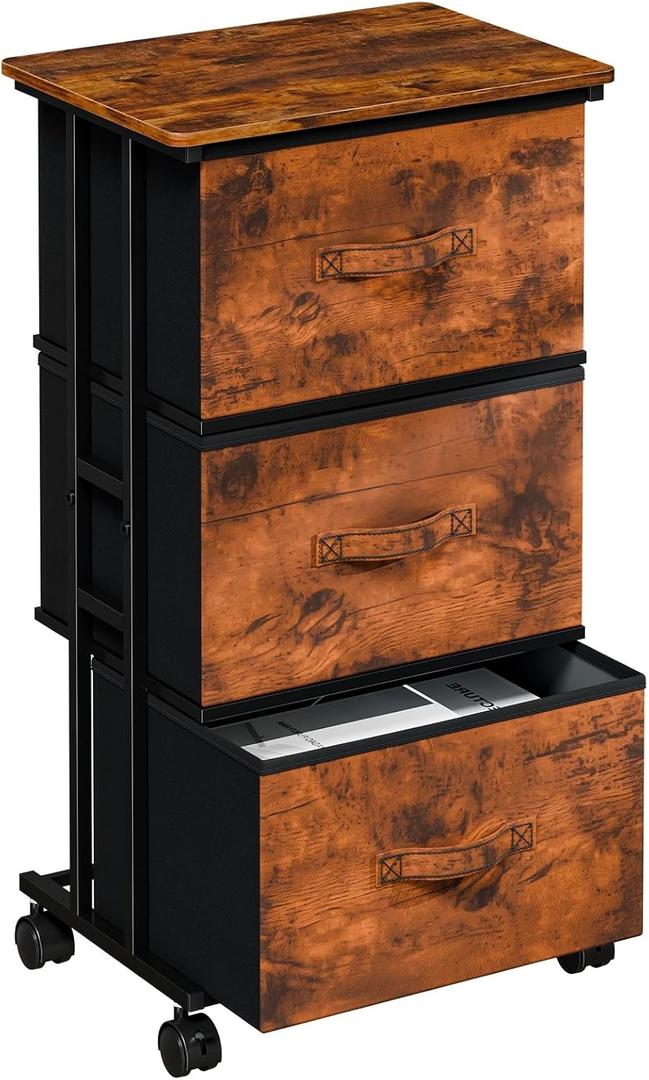 OLIXIS Dresser Storage with 3 Drawers, Fabric Dresser Tower, Brown, 11.8"D x 16.7"W x 30"H