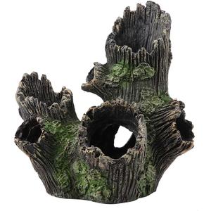 Aquarium Tree Trunk, Hollow Landscape Stump Wood House Resin Ornament Hideout Caves Rocks Decor Fish Tank Hole Stone Decoration Accessories Betta Cichlid Turtles Small Lizards Reptiles Amphibians (Type 1)