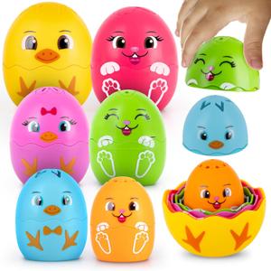 ArtCreativity Stacking Egg Cup Bath & Pool Toys  Set of 11  Nesting Bunny & Chick Water Toys for Toddlers  Colorful Educational & Playtime Toys for Kids  Baby Bath Toy Set for Ages 3+