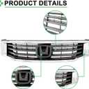 Front Grill Compatible For Honda Accord Grille 2008 2009 2010 Black with Chrome Molding Bumper Upper Grill