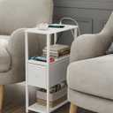 TUTOTAK Small Narrow End Table with Charging Station, Set of 2, Side Table with Outlets, Nightstand with Cloth Drawer, Couch Table, for Living Room, Bedroom, Bedside, White TB01BW058, 24.8 inches x 15.8 inches x 7.8 inches