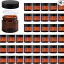 2oz Jars with Lids, HOA Kinh 40 Pack Amber Glass Jars with Lids Empty Cosmetic Containers Round Airtight Glass Jar with Black Lid for Storing Lotions Powders Ointments