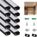 10-Pack 3.3ft/1m U-Shape LED Aluminum Channel with Milky White Cover, Black LED Strip Light Track, High Transmittance Diffuser for Under Cabinet, Shelf, Stairs, fits 12mm Wide Strips